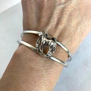 Sterling Silver 925 Equestrian Horse Horseshoe Split Band Cuff Bracelet 7.5"